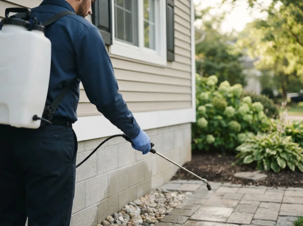 Pest control technician inspecting a home in Shevlin, MN